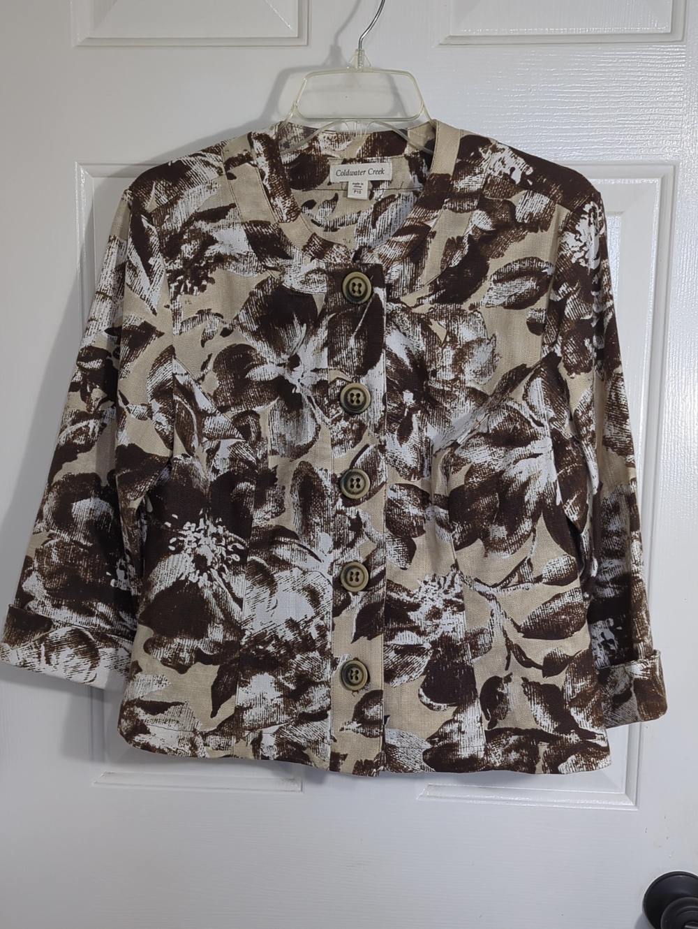Coldwater Creek Beige and Brown Floral Button Jacket